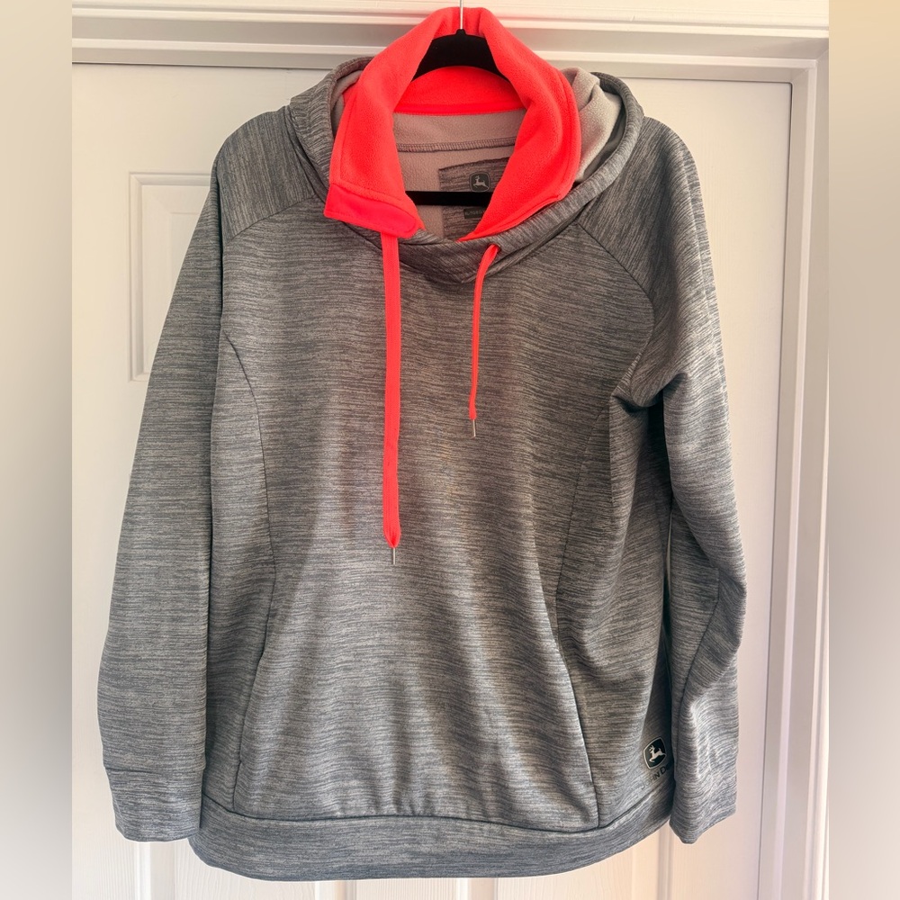 Women’s Gray John Deere Hoodie with Coral Accent Sz XL